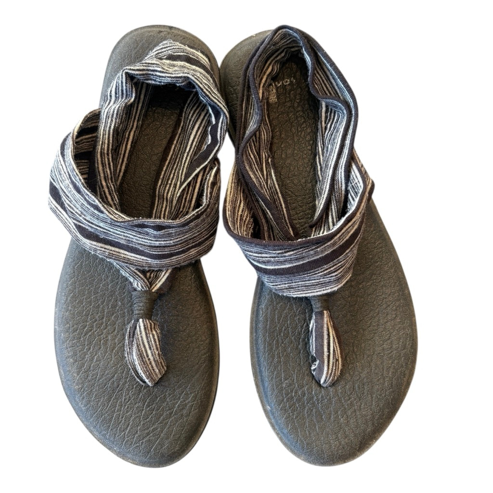Sanuk Yoga Sling Striped Slingback Thong Flip Flop Sandals Shoes Size 7